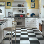 квадратная плитка на кухне в черных и белых цветах